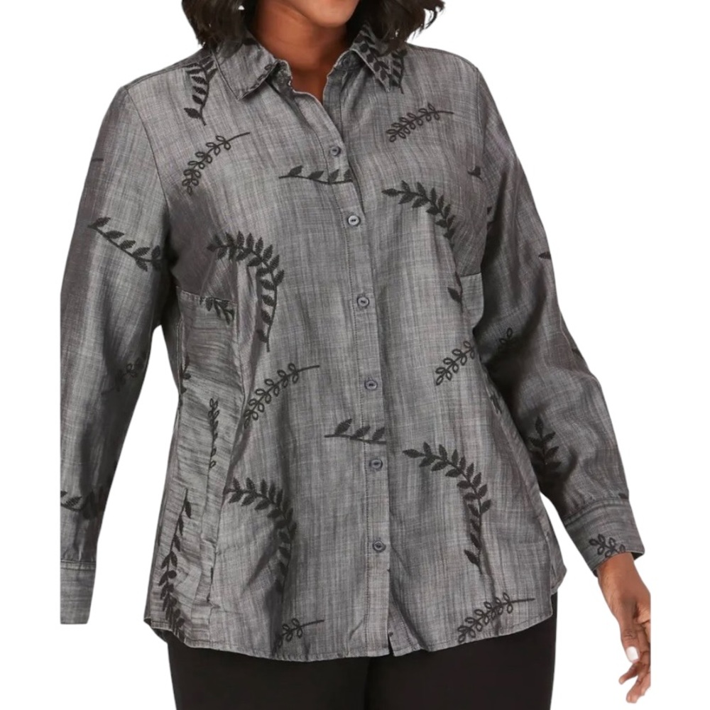 Embroidered Blouse Pockets Well Tailored Figure Flattering 16